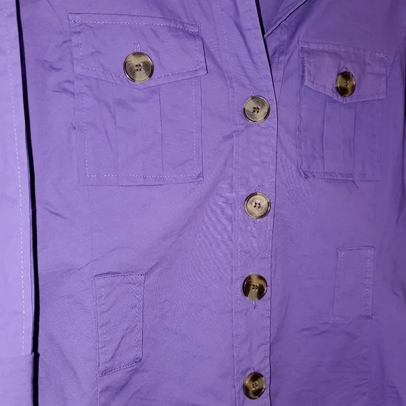 Millenium Purple 3/4 Cuffed Sleeve Button-Up Utility Top - Size L - Picture 4 of 7